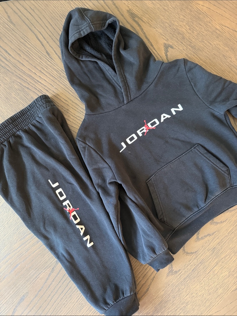 Jordan Kids Black Hoodie & Joggers Set with White and Red Logo
